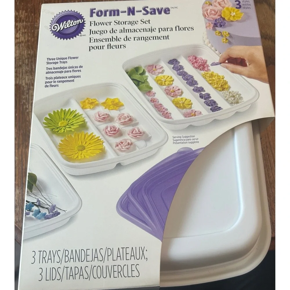 Wilton Form-N-Save Flower Storage Set 417-1187 Cake Decorating Trays Lids 6pc